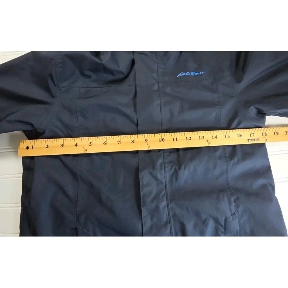 Eddie Bauer Rain Jacket Windbreaker Boys L 12 Blue Hooded Coastal Weatheredge